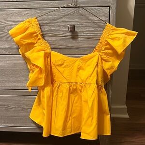 Olivaceous Yellow Ruffled Fitted Blouse